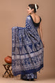 Block Printed Cotton linen Saree With Unstiched Blouse