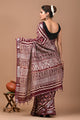 Block Printed Cotton linen Saree With Unstiched Blouse