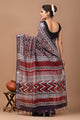 Block Printed Cotton linen Saree With Unstiched Blouse