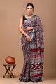 Block Printed Cotton linen Saree With Unstiched Blouse