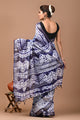 Block Printed Cotton linen Saree With Unstiched Blouse