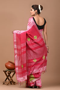 Block Printed Cotton linen Saree With Unstiched Blouse