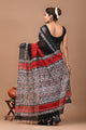 Block Printed Cotton linen Saree With Unstiched Blouse