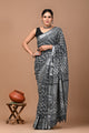 Block Printed Cotton linen Saree With Unstiched Blouse