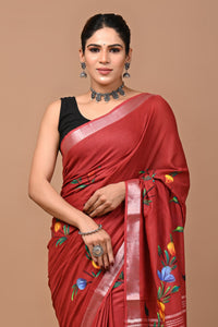 Block Printed Cotton linen Saree With Unstiched Blouse