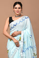 Block Printed Cotton linen Saree With Unstiched Blouse