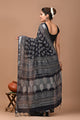 Block Printed Cotton linen Saree With Unstiched Blouse