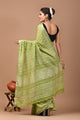 Block Printed Cotton linen Saree With Unstiched Blouse