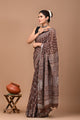 Block Printed Cotton linen Saree With Unstiched Blouse