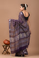 Block Printed Cotton linen Saree With Unstiched Blouse