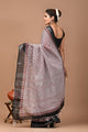 Block Printed Cotton linen Saree With Unstiched Blouse