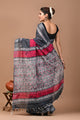 Block Printed Cotton linen Saree With Unstiched Blouse