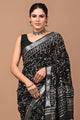 Block Printed Cotton linen Saree With Unstiched Blouse