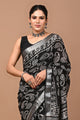 Block Printed Cotton linen Saree With Unstiched Blouse