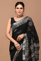 Block Printed Cotton linen Saree With Unstiched Blouse