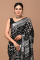 Block Printed Cotton linen Saree With Unstiched Blouse