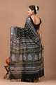 Block Printed Cotton linen Saree With Unstiched Blouse