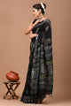 Block Printed Cotton linen Saree With Unstiched Blouse