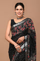 Block Printed Cotton linen Saree With Unstiched Blouse