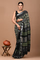 Block Printed Cotton linen Saree With Unstiched Blouse