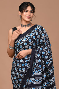 Jaipuri Printed Pure Cotton Mulmul Saree With Blouse