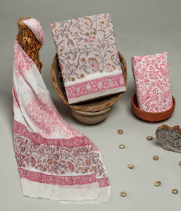 Hand Block Printed Cotton Suits With Chiffon Duppata