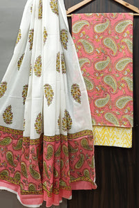 Hand Block Printed Cotton Suits With Cotton Duppata