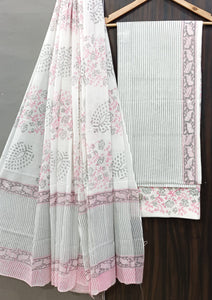 Hand Block Printed Cotton Suits With Cotton Duppata