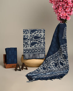 Hand Block Printed Cotton Linen Suits With Linen Dupatta CMSUT09PR0005