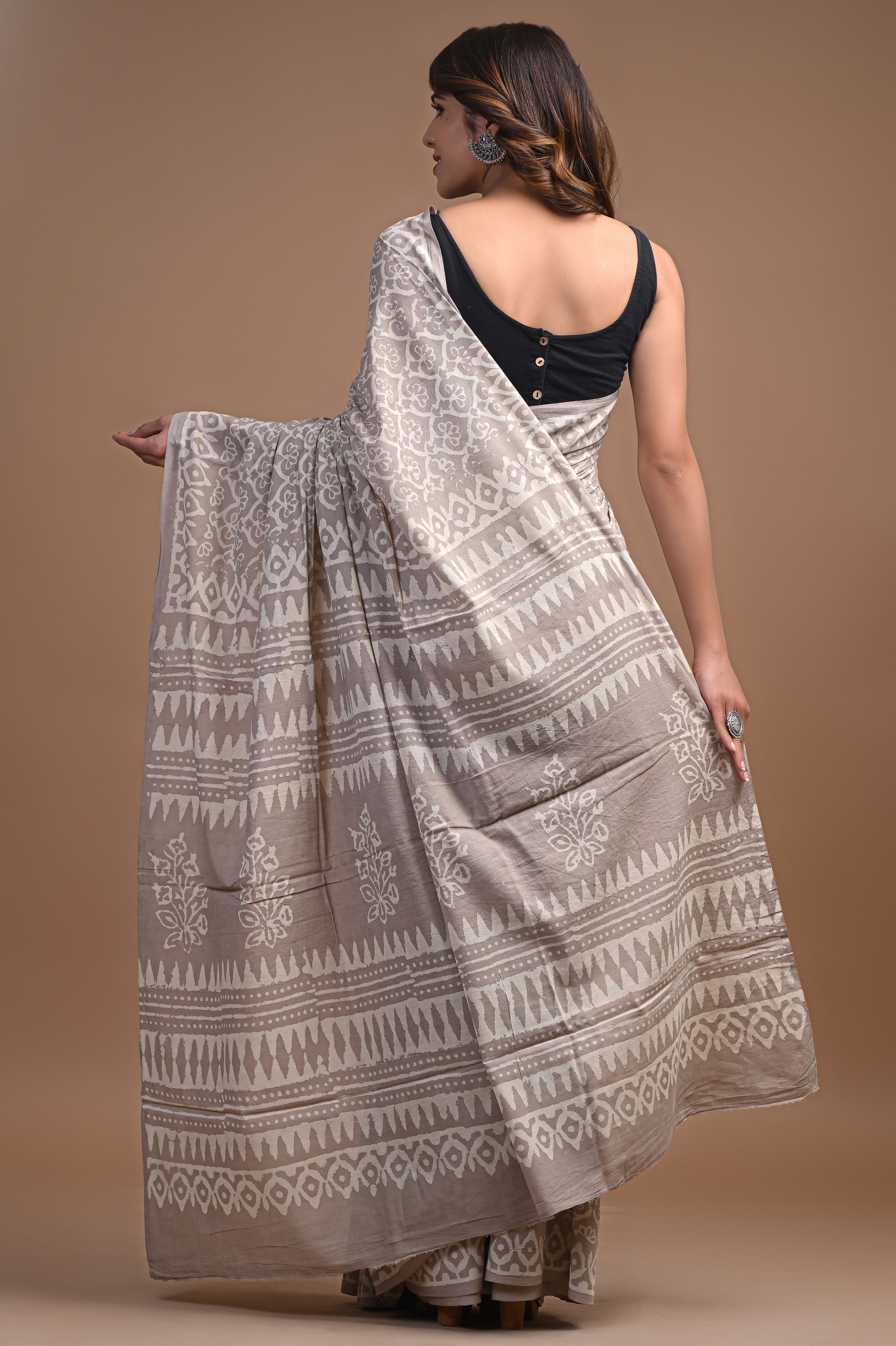 Hand Block Printed Pure Cotton Saree – Craftsmoda