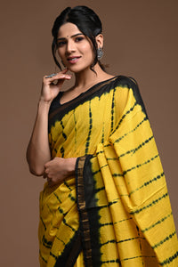 Yellow and Black Tie and Dye Assam Silk Saree CMSRE05SV0042