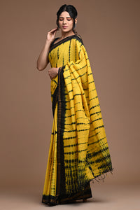 Yellow and Black Tie and Dye Assam Silk Saree CMSRE05SV0042