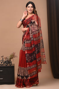 Exclusive hand Block  Printed Kota Doria Saree