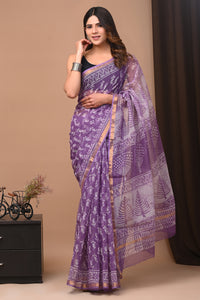 Exclusive Hand Block  Printed Kota Doria Saree