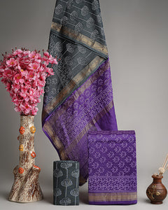 Hand Block Printed Maheshwari Silk Suit Set CMSUT21PR0071