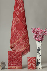 Hand Block Printed Maheshwari Silk Suit Set CMSUT21PH0134