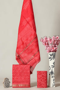 Hand Block Printed Maheshwari Silk Suit Set CMSUT21PH0154