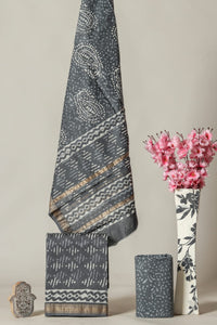 Hand Block Printed Maheshwari Silk Suit Set CMSUT21PH0156