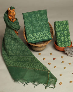 Hand Block Printed Cotton Suits With Kota Doria Duppata CMSUT10PH0043