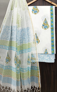Hand Block Printed Cotton Suits With Kota Doria Duppata CMSUT10PH0052